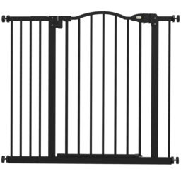 PawHut Metal 74-94cm Adjustable Pet Gate Safety Barrier w/ Auto-Close Door Black - Aosom UK