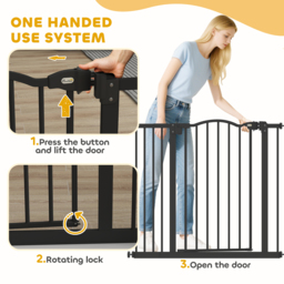 PawHut Metal 74-94cm Adjustable Pet Gate Safety Barrier w/ Auto-Close Door Black - Aosom UK - thumbnail 6