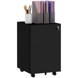 Vinsetto 3-Drawer Vertical Filing Cabinet w/ Lock & Pencil Tray, Steel Mobile File Cabinet w/ Adjustable Hanging Bar for A4, Legal Size - Aosom UK