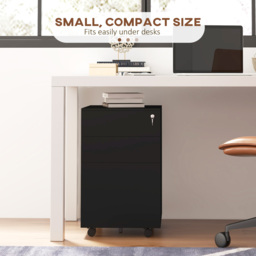 Vinsetto 3-Drawer Vertical Filing Cabinet w/ Lock & Pencil Tray, Steel Mobile File Cabinet w/ Adjustable Hanging Bar for A4, Legal Size - Aosom UK - thumbnail 8