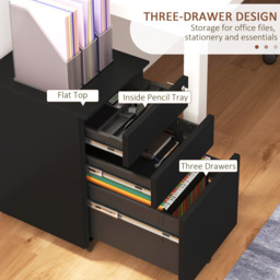 Vinsetto 3-Drawer Vertical Filing Cabinet w/ Lock & Pencil Tray, Steel Mobile File Cabinet w/ Adjustable Hanging Bar for A4, Legal Size - Aosom UK - thumbnail 4