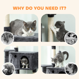PawHut 180cm Large Cat Tree Tower with Sisal Scratching Posts, Condos, Plush Perches, Hammock, Ladder, Dark Grey - thumbnail 8