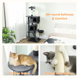 PawHut 180cm Large Cat Tree Tower with Sisal Scratching Posts, Condos, Plush Perches, Hammock, Ladder, Dark Grey - thumbnail 7