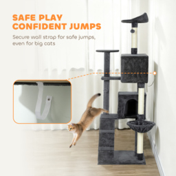 PawHut 180cm Large Cat Tree Tower with Sisal Scratching Posts, Condos, Plush Perches, Hammock, Ladder, Dark Grey - thumbnail 6