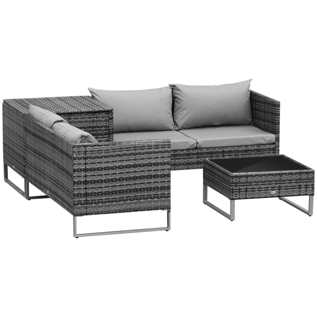 Outsunny 4pc All Weather Outdoor Sofa Set, Rattan Wicker Patio Corner Sofa with Cushions and Side Storage, Mixed Grey - Aosom UK - image 1