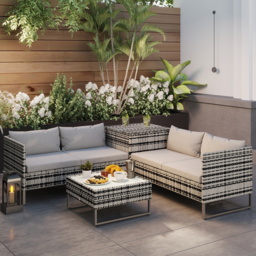 Outsunny 4pc All Weather Outdoor Sofa Set, Rattan Wicker Patio Corner Sofa with Cushions and Side Storage, Mixed Grey - Aosom UK - thumbnail 2