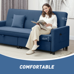 HOMCOM Three-Person Velvet-Feel Sofa Bed - Blue - thumbnail 7