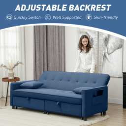 HOMCOM Three-Person Velvet-Feel Sofa Bed - Blue - thumbnail 6