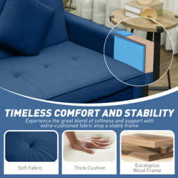 HOMCOM Three-Person Velvet-Feel Sofa Bed - Blue - thumbnail 8