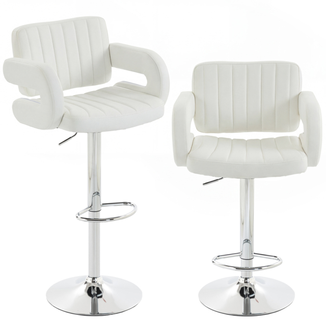 HOMCOM Bar Stools Adjustable Swivel Kitchen Chairs with Backrest Armrest Set of 2 PU Leather White - image 1