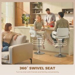 HOMCOM Bar Stools Adjustable Swivel Kitchen Chairs with Backrest Armrest Set of 2 PU Leather White - thumbnail 5