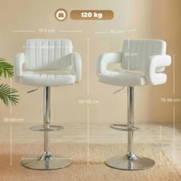 HOMCOM Bar Stools Adjustable Swivel Kitchen Chairs with Backrest Armrest Set of 2 PU Leather White - thumbnail 3