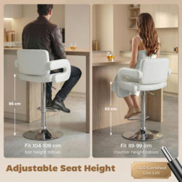 HOMCOM Bar Stools Adjustable Swivel Kitchen Chairs with Backrest Armrest Set of 2 PU Leather White - thumbnail 6