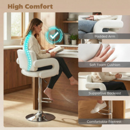 HOMCOM Bar Stools Adjustable Swivel Kitchen Chairs with Backrest Armrest Set of 2 PU Leather White - thumbnail 4