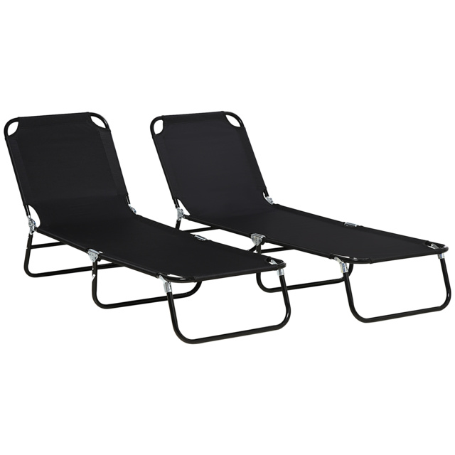 Outsunny Reclining Sun Loungers, Set of 2, Outdoor Day Bed with Steel Frame and Breathable Mesh, Black - image 1