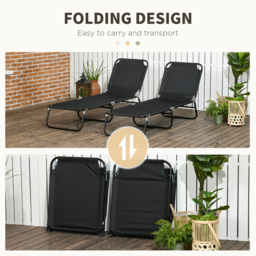 Outsunny Reclining Sun Loungers, Set of 2, Outdoor Day Bed with Steel Frame and Breathable Mesh, Black - thumbnail 5