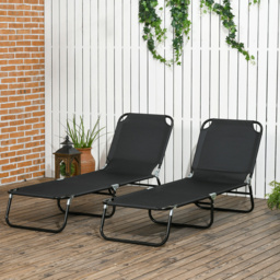 Outsunny Reclining Sun Loungers, Set of 2, Outdoor Day Bed with Steel Frame and Breathable Mesh, Black - thumbnail 2