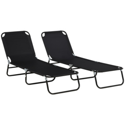 Outsunny Reclining Sun Loungers, Set of 2, Outdoor Day Bed with Steel Frame and Breathable Mesh, Black - thumbnail 1