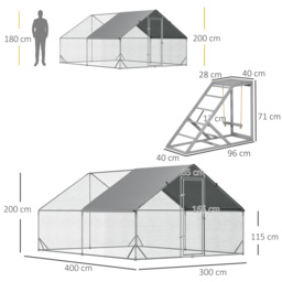 PawHut Chicken Run 3 x 4 x 2m with Activity Shelf and Cover, Walk In, Durable Design for Outdoor Use - Aosom UK - thumbnail 3