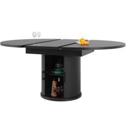 Extendable Dining Table with Curved Sliding Doors and 2 Shelves, Space-Saving Kichen Table for 6 People, 118L x 118W x 76H cm, Black - Aosom UK - thumbnail 2