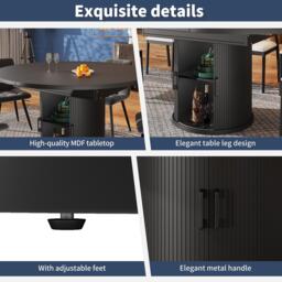Extendable Dining Table with Curved Sliding Doors and 2 Shelves, Space-Saving Kichen Table for 6 People, 118L x 118W x 76H cm, Black - Aosom UK - thumbnail 5