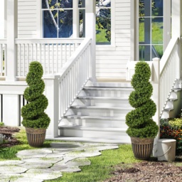 HOMCOM Set of 2 Artificial Plants, Topiary Spiral Boxwood Trees with Pot, for Home Indoor Outdoor Decor, 90cm - thumbnail 2