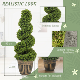 HOMCOM Set of 2 Artificial Plants, Topiary Spiral Boxwood Trees with Pot, for Home Indoor Outdoor Decor, 90cm - thumbnail 4