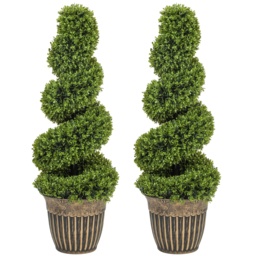 HOMCOM Set of 2 Artificial Plants, Topiary Spiral Boxwood Trees with Pot, for Home Indoor Outdoor Decor, 90cm - thumbnail 1