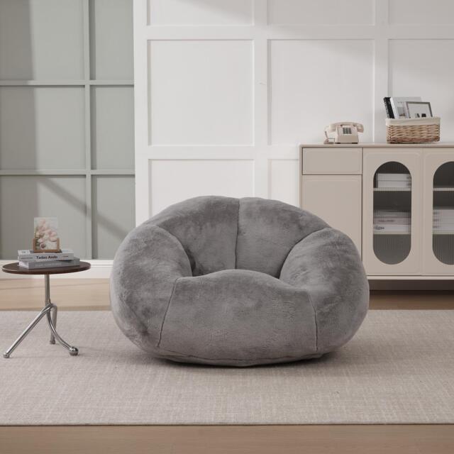 Shell-Shaped Sofa with High-Rebound Foam and Ergonomic Lumbar Support, Giant Sofa with Faux Fur, 100L x 90W x 57H cm, Light Gray - Aosom UK - image 1