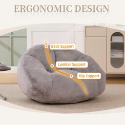 Shell-Shaped Sofa with High-Rebound Foam and Ergonomic Lumbar Support, Giant Sofa with Faux Fur, 100L x 90W x 57H cm, Light Gray - Aosom UK - thumbnail 4