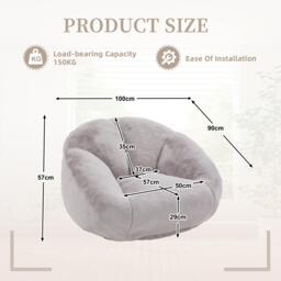 Shell-Shaped Sofa with High-Rebound Foam and Ergonomic Lumbar Support, Giant Sofa with Faux Fur, 100L x 90W x 57H cm, Light Gray - Aosom UK - thumbnail 3