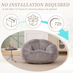 Shell-Shaped Sofa with High-Rebound Foam and Ergonomic Lumbar Support, Giant Sofa with Faux Fur, 100L x 90W x 57H cm, Light Gray - Aosom UK - thumbnail 5