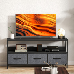 HOMCOM TV Stand Cabinet with 3 Foldable Drawers - Black - thumbnail 9