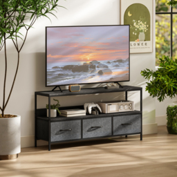 HOMCOM TV Stand Cabinet with 3 Foldable Drawers - Black - thumbnail 2