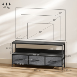 HOMCOM TV Stand Cabinet with 3 Foldable Drawers - Black - thumbnail 3
