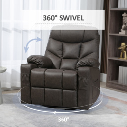 HOMCOM Single Leather Reclining Chair, Manual Recliner Armchair with Faux Leather, Footrest, Cup Holders, 86x93x102cm, Brown - Aosom UK - thumbnail 5