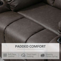 HOMCOM Single Leather Reclining Chair, Manual Recliner Armchair with Faux Leather, Footrest, Cup Holders, 86x93x102cm, Brown - Aosom UK - thumbnail 6