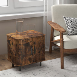 HOMCOM Bedside Table, Nordic Side Table with Roller Shutter Style Sliding Doors and Metal Legs for Bedroom, Living Room, Rustic Brown - thumbnail 8