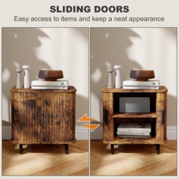 HOMCOM Bedside Table, Nordic Side Table with Roller Shutter Style Sliding Doors and Metal Legs for Bedroom, Living Room, Rustic Brown - thumbnail 5