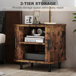 HOMCOM Bedside Table, Nordic Side Table with Roller Shutter Style Sliding Doors and Metal Legs for Bedroom, Living Room, Rustic Brown - thumbnail 6