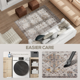 HOMCOM Vintage Area Rug, Non-Slip Washable Rug, Flannel Floor Carpet for Living Room, Bedroom, Dining Room, Home Office, 170 x 120 cm, Beige - thumbnail 5