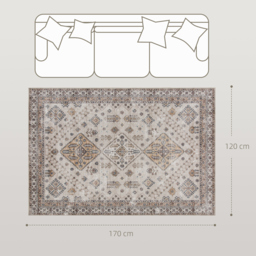 HOMCOM Vintage Area Rug, Non-Slip Washable Rug, Flannel Floor Carpet for Living Room, Bedroom, Dining Room, Home Office, 170 x 120 cm, Beige - thumbnail 3