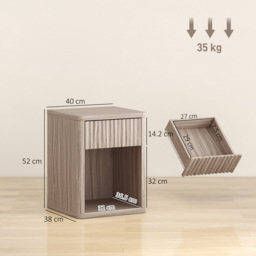 HOMCOM Modern Bedside Table Set of 2, Bedside Cabinet with Drawer and Open Shelf, Side End Table, Nightstand for Bedroom, Oak - thumbnail 3
