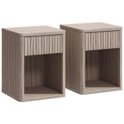HOMCOM Modern Bedside Table Set of 2, Bedside Cabinet with Drawer and Open Shelf, Side End Table, Nightstand for Bedroom, Oak - thumbnail 1
