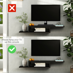 HOMCOM Wall Mounted Media Console, Floating TV Stand Component Shelf, Entertainment Center Unit, Black - Aosom UK - thumbnail 5