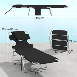 Outsunny 5-Position Adjustable Sun Loungers Set of 2 with Reading Hole and Side Pocket, Black - thumbnail 3