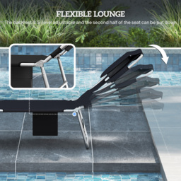 Outsunny 5-Position Adjustable Sun Loungers Set of 2 with Reading Hole and Side Pocket, Black - thumbnail 4