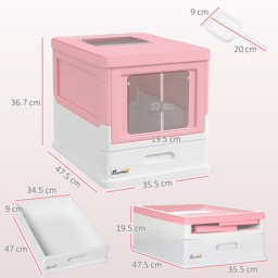 PawHut Hooded Cat Litter Box, Portable Pet Toilet, with Scoop, Front Entry - Pink - thumbnail 3
