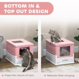 PawHut Hooded Cat Litter Box, Portable Pet Toilet, with Scoop, Front Entry - Pink - thumbnail 5