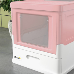 PawHut Hooded Cat Litter Box, Portable Pet Toilet, with Scoop, Front Entry - Pink - thumbnail 9